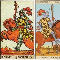 塔罗牌板上高兴骑士结果/倒置